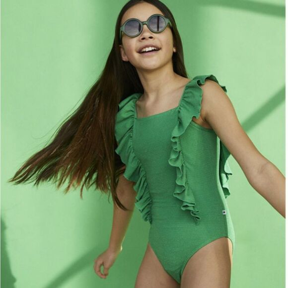 Molo Nathalie Green Bee Ruffled Swimsuit Sz 10 - Picture 1 of 7
